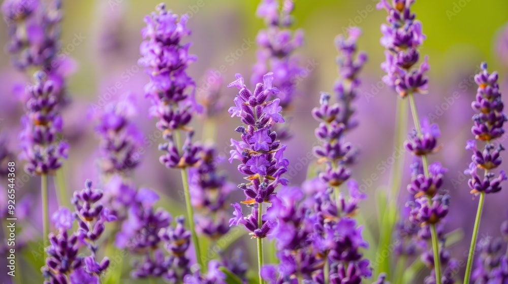 Purple lavender flowers field at summer with burred background Purple lavender flowers field at summer with burred background