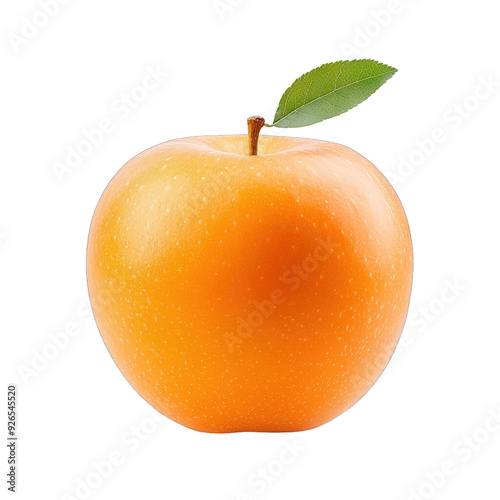 Fresh orange apple with a green leaf, perfect for healthy eating, smoothies, and vibrant culinary presentations. transparent background