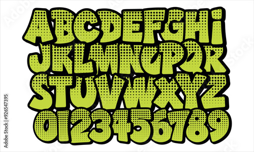 Set vector of comic retro letters. Letters and numbers in comics style, pop art