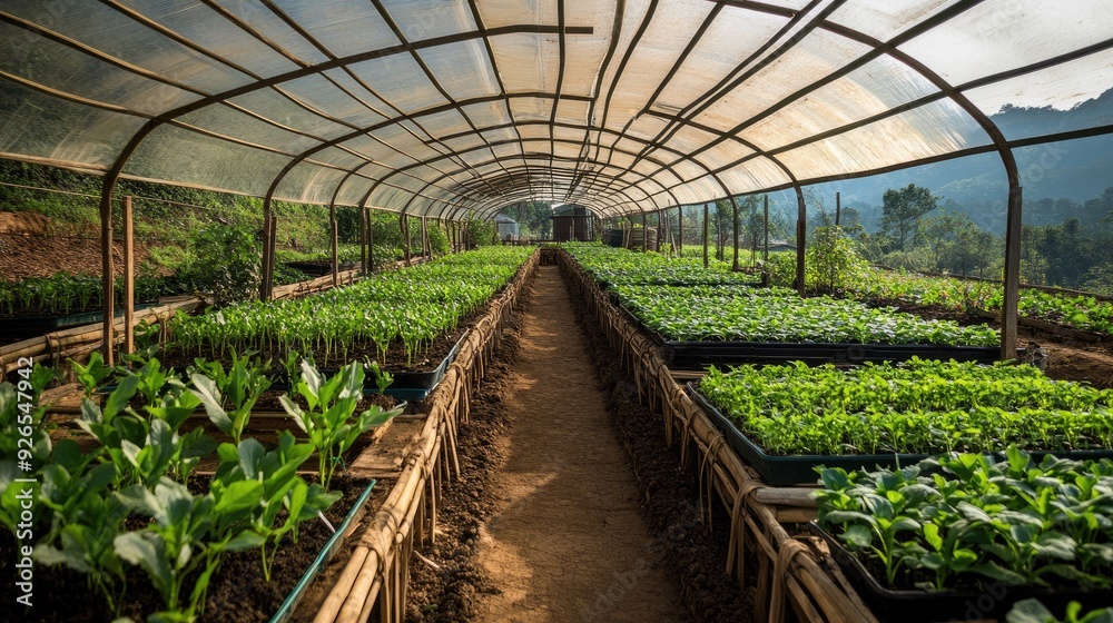 custom made wallpaper toronto digitalThe daily life of Karen farmers inside a greenhouse, with rows of flourishing plants under the translucent covers in Mae Hong Son, Thailand.