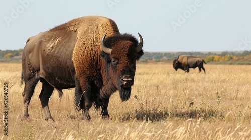 Bison in a field with hardly any vegetation left, grazing challenges during heatwaves