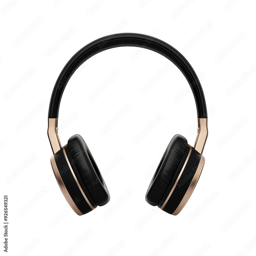 Stylish black and gold headphone with plush ear cups, perfect for music lovers and audiophiles seeking quality sound. transparent background Stylish black and gold headphone with plush ear cups, perfect for music lovers and audiophiles seeking quality sound. transparent background
