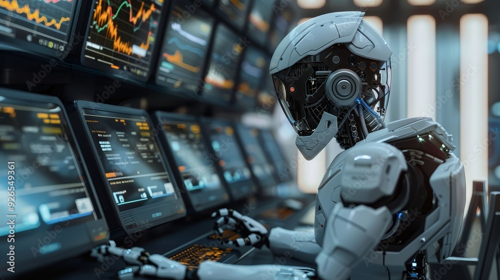 A robot operating multiple financial terminals from a single station, multitasking redefined A robot operating multiple financial terminals from a single station, multitasking redefined