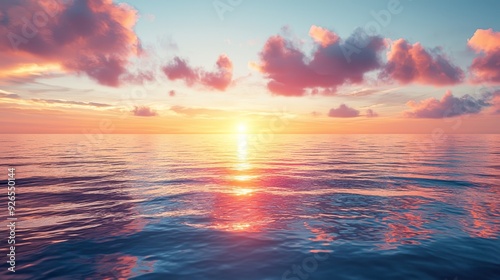 Watercolor sunset over an ocean horizon for calm and reflective presentations.