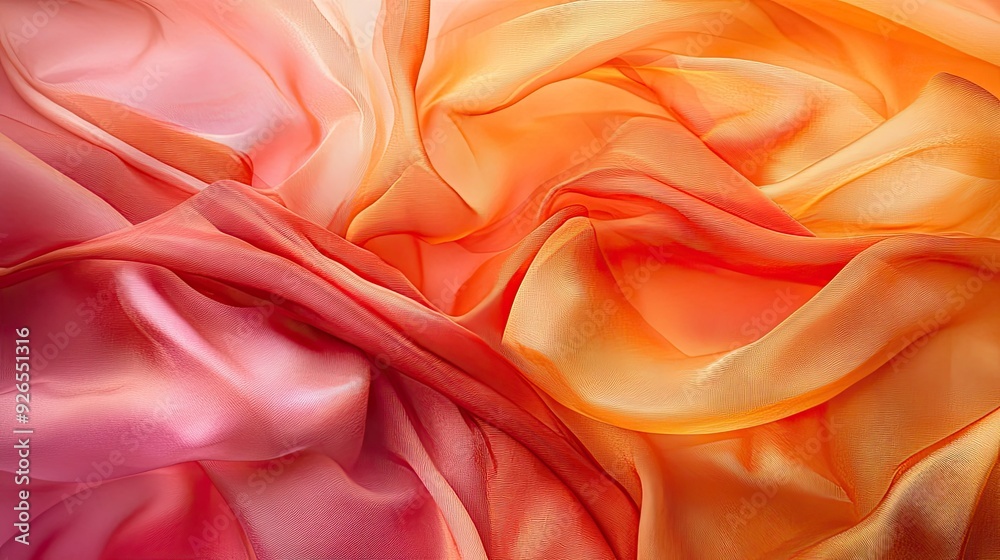 The soft, luxurious feel of orange and pink fabrics captured as a background, with gentle folds and warm hues adding depth and richness to the scene. The soft, luxurious feel of orange and pink fabrics captured as a background, with gentle folds and warm hues adding depth and richness to the scene.