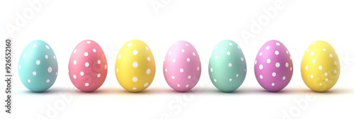 Colorful Easter eggs in a row isolated on a white background.
