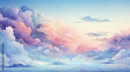 Airy cloudscape flat design top view light and fluffy watercolor Triadic Color Scheme
