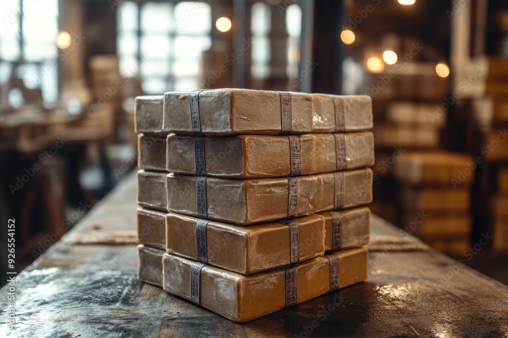 Metal blocks are neatly stacked in a large construction warehouse Metal blocks are neatly stacked in a large construction warehouse