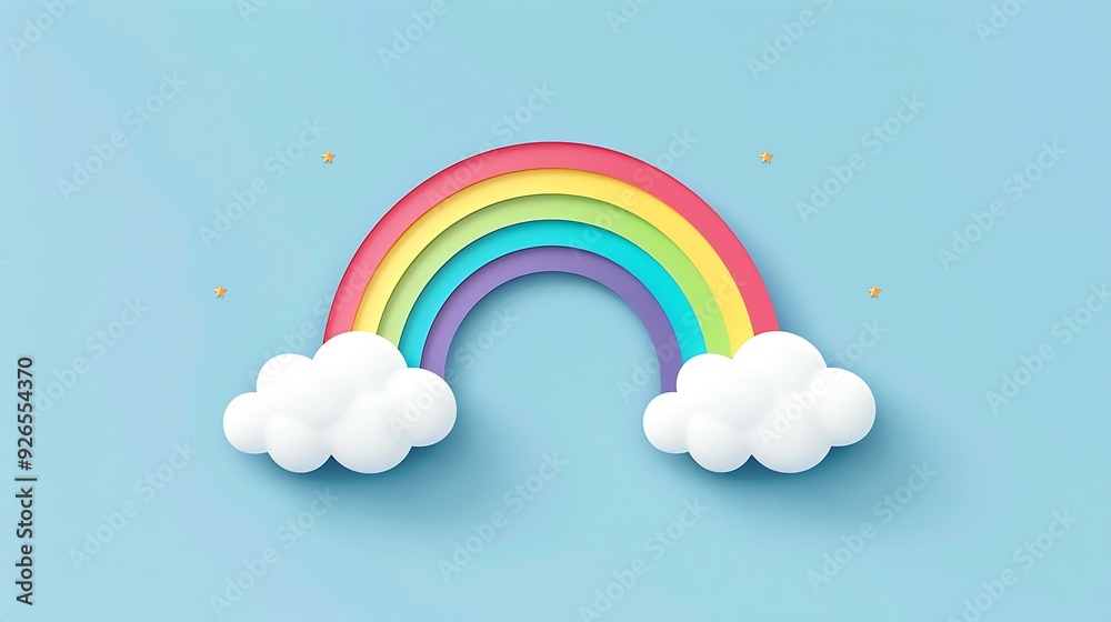 Colorful rainbow with clouds and stars on a blue background. Colorful rainbow with clouds and stars on a blue background.