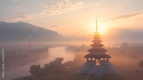 Sunset Scene of Pagodas Buddhist holy site