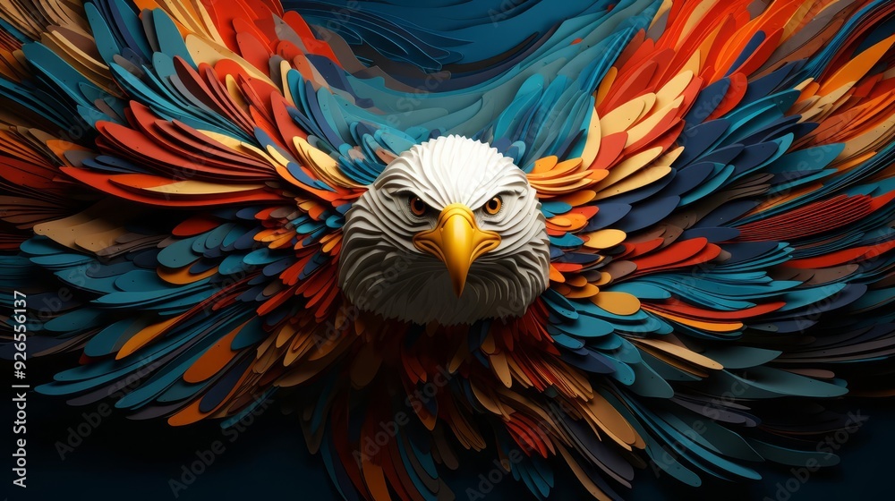 Fototapeta premium An eagle swooping majestically flat design top view canyon theme 3D render Triadic Color Scheme