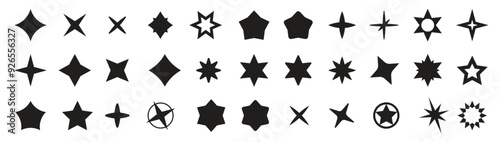 Black star sparkles vector set.