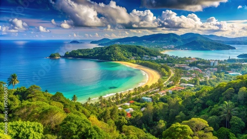 Breathtaking view of Karon Beach from the Karon View Point in Phuket, scenic, landscape, tropical, Thailand, travel