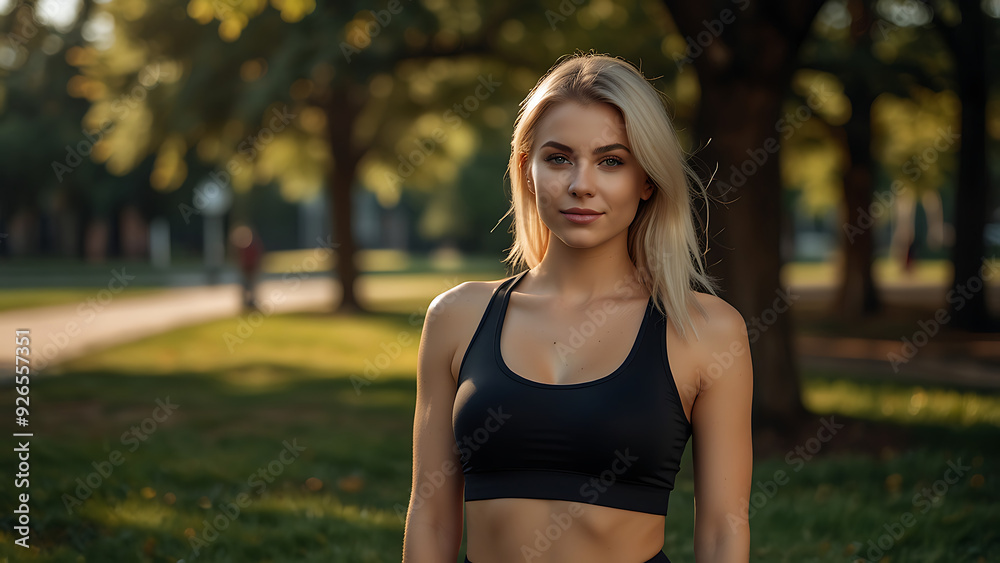 attractive athletic fit woman outside in a park attractive athletic fit woman outside in a park