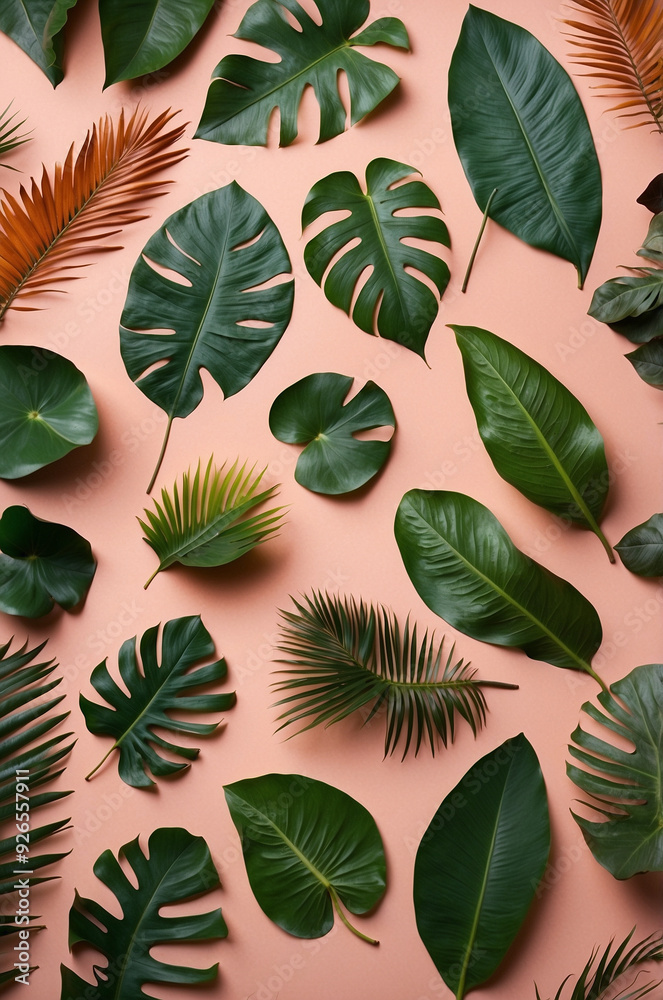 Tropical leaves on studio background, flatlay Tropical leaves on studio background, flatlay