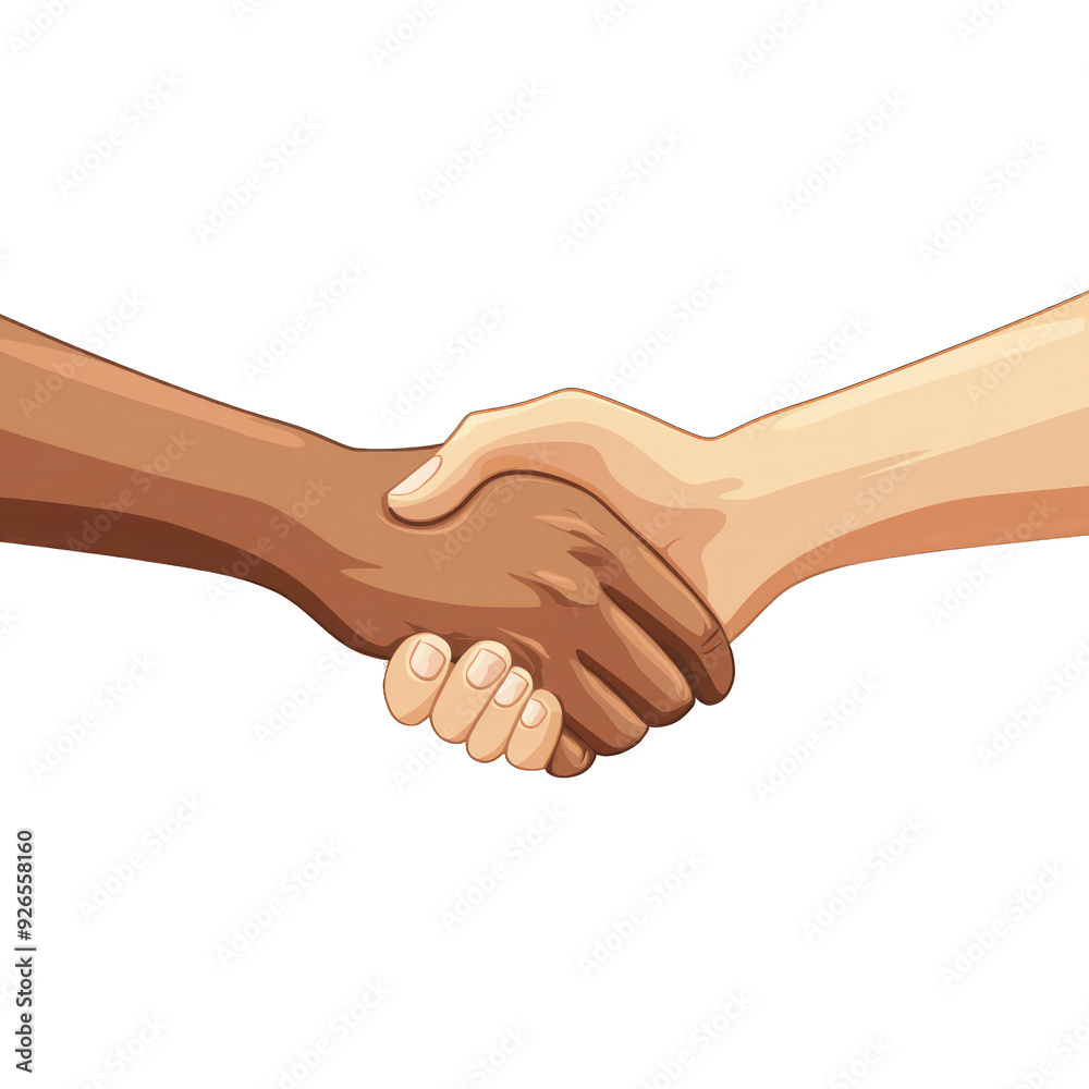 A close-up illustration of a handshake symbolizing friendship, cooperation, and agreement between diverse individuals. transparent background A close-up illustration of a handshake symbolizing friendship, cooperation, and agreement between diverse individuals. transparent background