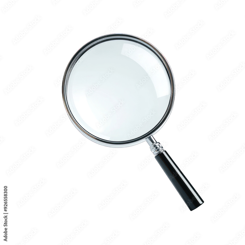 A close-up of a magnifying glass isolated on a white background, ideal for themes of investigation, clarity, and exploration. transparent background