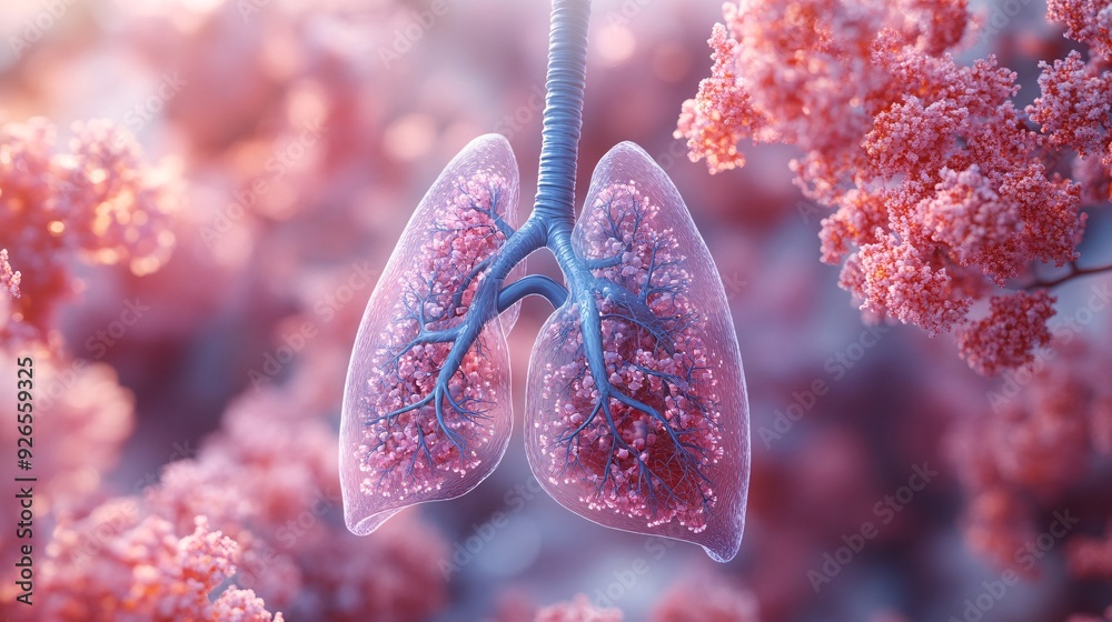 3D Human Respiratory System in Detail: A close-up 3D rendering of the ...