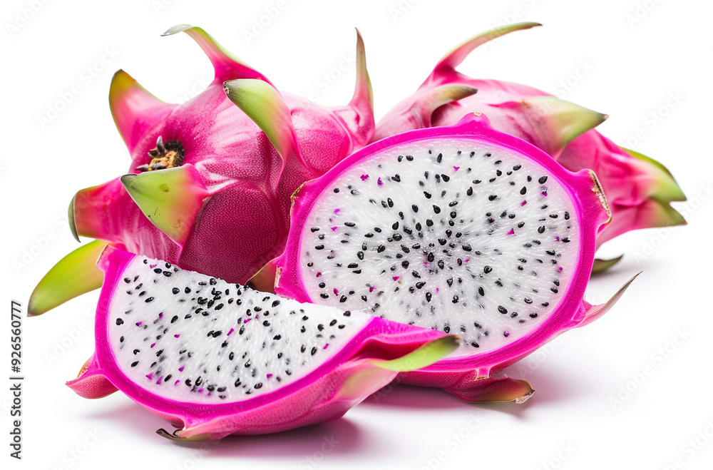 cut dragon fruit with pink skin and white pulp cut dragon fruit with pink skin and white pulp