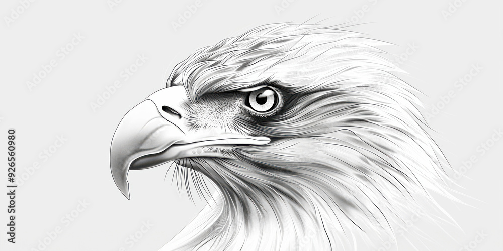 Detailed Black and White Eagle Head Sketch: Powerful Metallic Feather Illustration Detailed Black and White Eagle Head Sketch: Powerful Metallic Feather Illustration