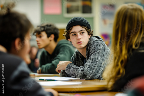 A boy wearing a black hat