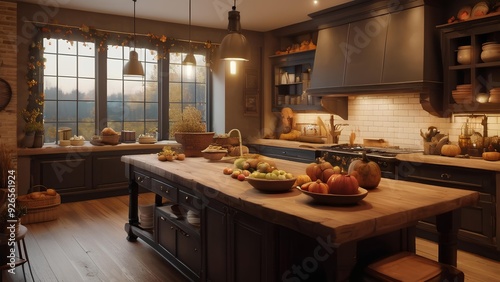 Rustic modern kitchen and autumn decoration