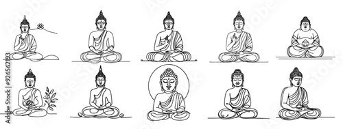 minimalist buddha line drawings in black vector collection