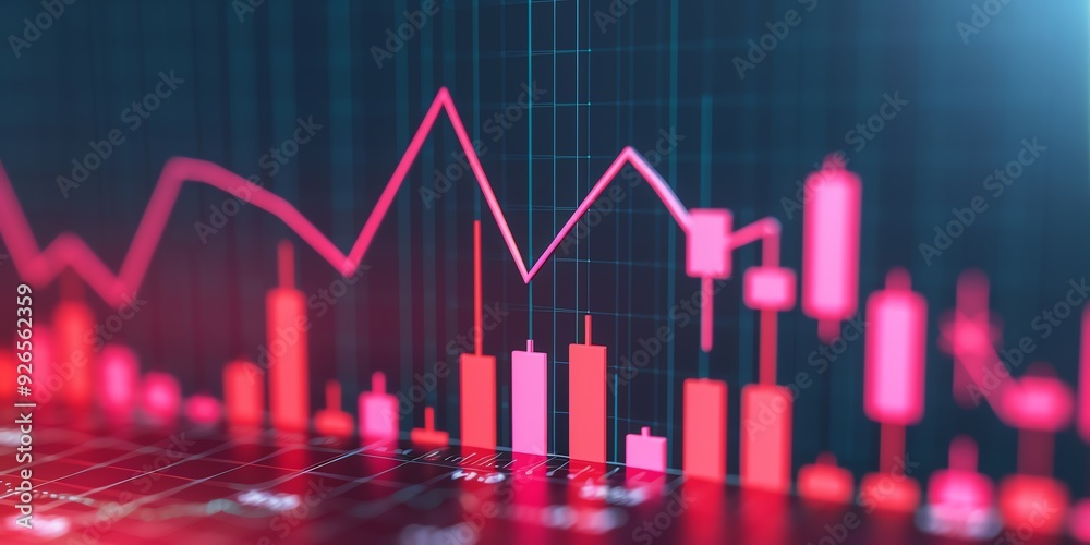 Financial chart with red and blue colors, showing fluctuation and potential volatility Financial chart with red and blue colors, showing fluctuation and potential volatility