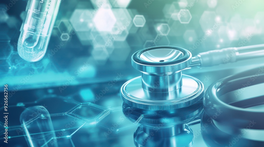 Stethoscope on blue science laboratory background for diagnosis Stethoscope on blue science laboratory background for diagnosis