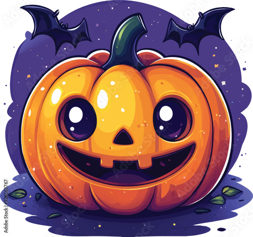 Cute pumpkin hallowen dracula with bat cartoon vector icon illustration food holiday icon isolated