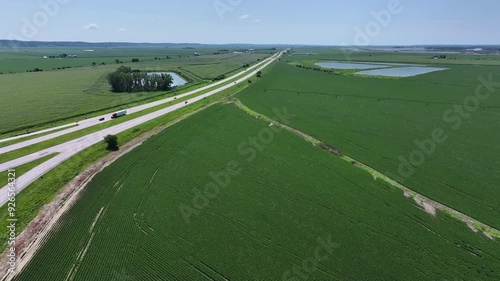 drone view over Iowa cornfield