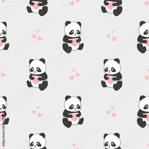 Cute panda with heart seamless pattern for kids. Baby print