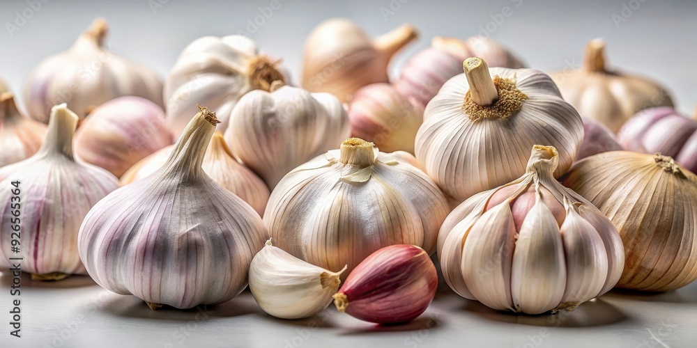 Collection of garlic cloves isolated on a flat background, garlic, cloves, spice, cooking, food, ingredient, isolated Collection of garlic cloves isolated on a flat background, garlic, cloves, spice, cooking, food, ingredient, isolated