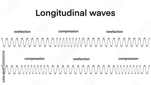 Amplitude, Period, Frequency, and Variable Wavelengths, Transverse wave with properties of structure, rarefaction, compression, Waves in Physics, longitudinal and transverse motions photo