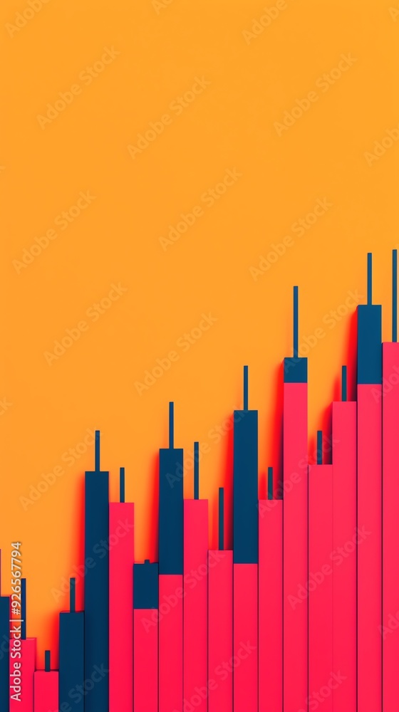 Abstract illustration of a growing bar chart on an orange background. Abstract illustration of a growing bar chart on an orange background.