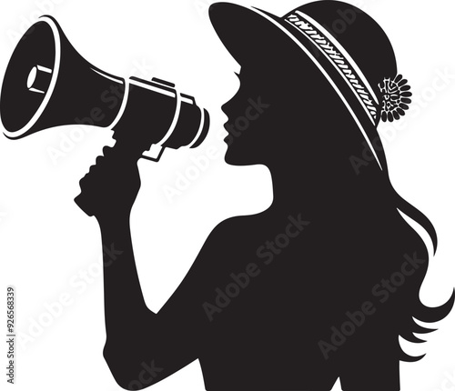 woman with a megaphone silhouette vector image.