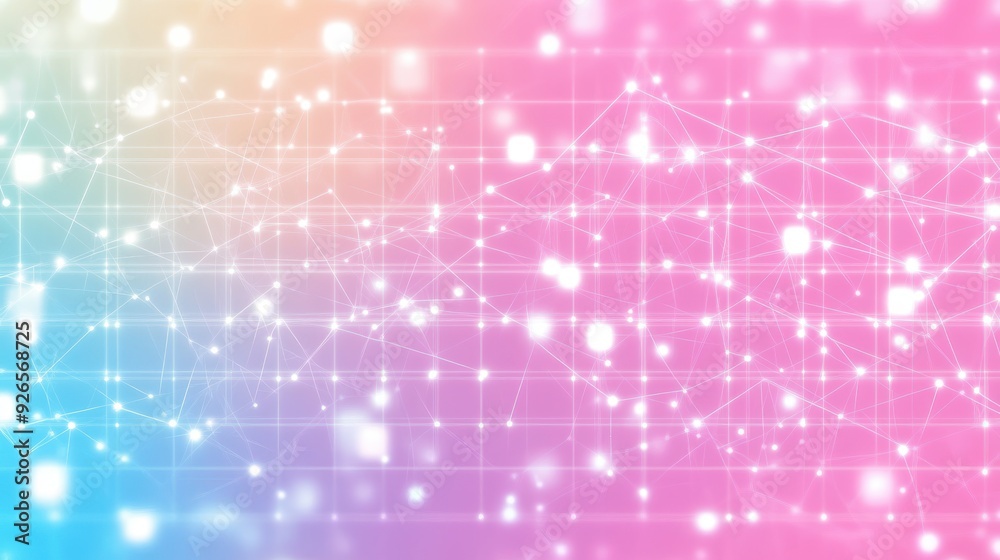 Fototapeta premium Abstract grid pattern connected dots bright neon colors empty white background