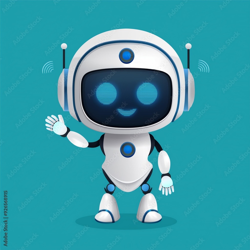 3D Ai chatbot characters in various poses. The cute robot mascot waves its hand. It's a smart robotic character. Isolated illustration. Help and support from artificial intelligence. 3D Ai chatbot characters in various poses. The cute robot mascot waves its hand. It's a smart robotic character. Isolated illustration. Help and support from artificial intelligence.