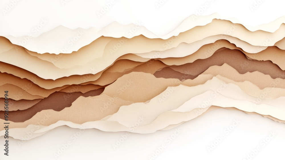 Obraz premium Layered paper effect different shades of beige and brown isolated white background