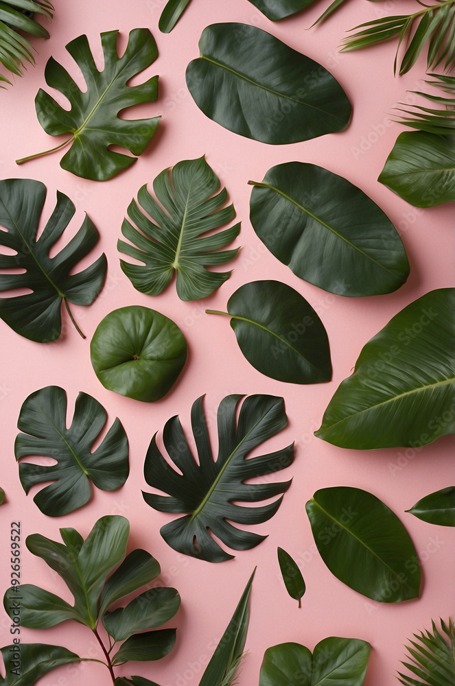 Tropical leaves on studio background, flatlay Tropical leaves on studio background, flatlay