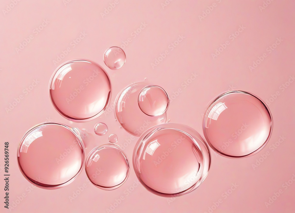 An illustration of a collection of glossy smooth pink bubbles against light pink background An illustration of a collection of glossy smooth pink bubbles against light pink background