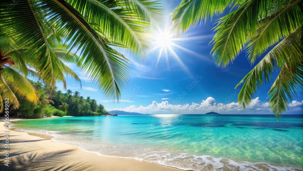 Beautiful tropical beach with sparkling blue sea perfect for summer vibes, tropical, beach, sea, shiny, sparkling, blue Beautiful tropical beach with sparkling blue sea perfect for summer vibes, tropical, beach, sea, shiny, sparkling, blue