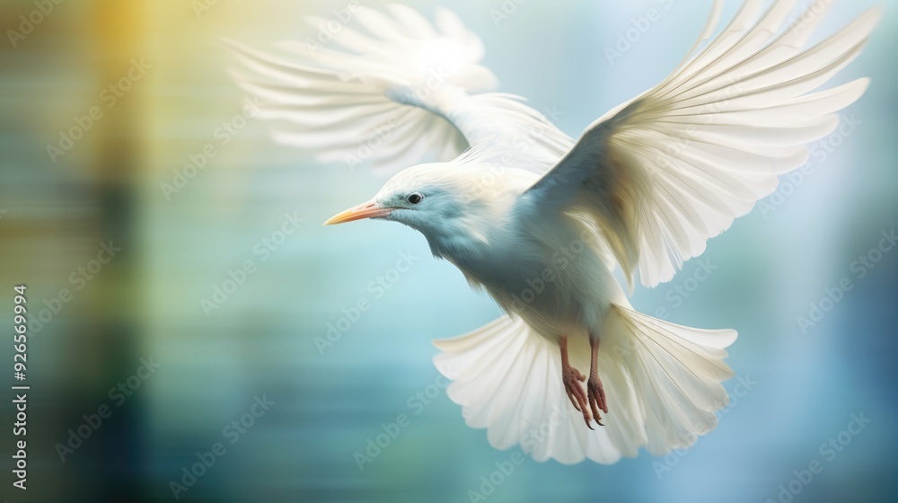 Fototapeta premium Serene Avian Creature with Blue Plumage Flying in Peaceful Nature