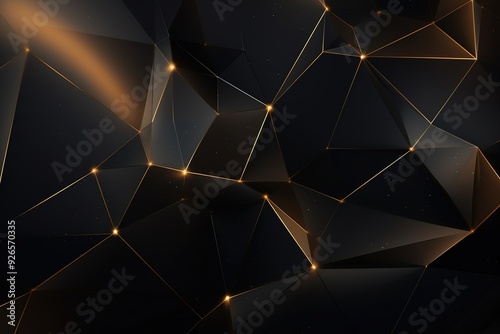 Abstract black and gold geometric background with glowing lines.