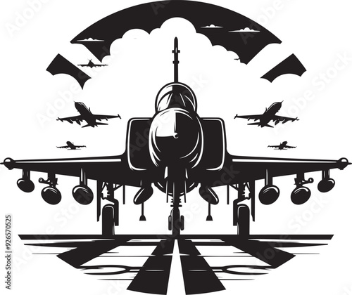 Fighter Jet Airplane Silhouette flat vector illustration isolated on a white background