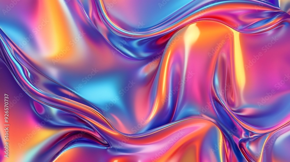 Macro glass creates abstract background. Transparent glassmorphism modern texture. Moving holographic curved waves. Gradient design element.