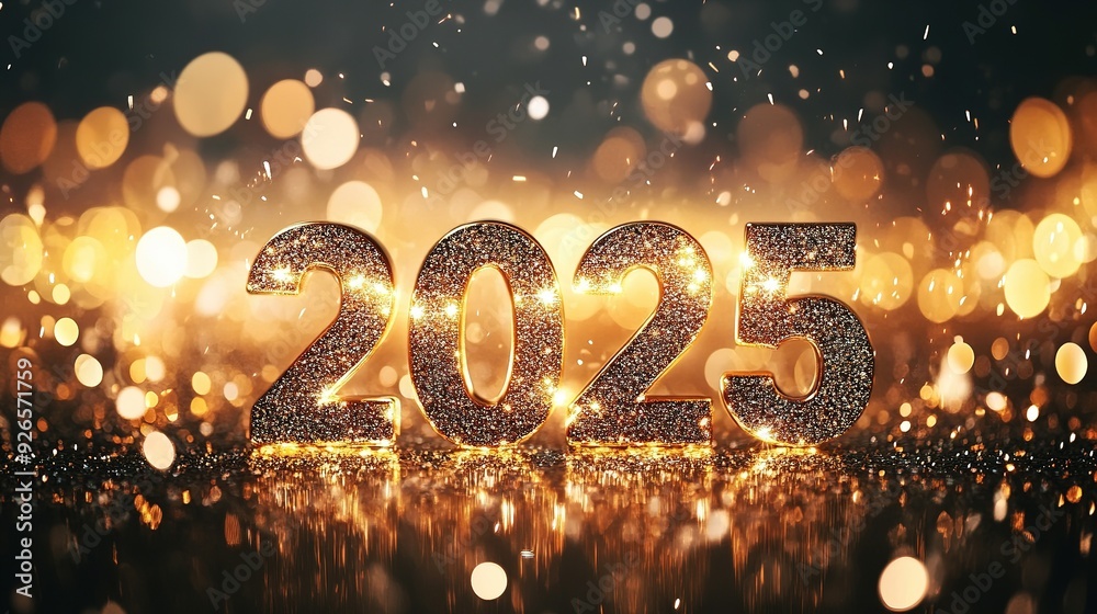 Glittering Gold 2025 on a Background of Bokeh Lights Glittering Gold 2025 on a Background of Bokeh Lights