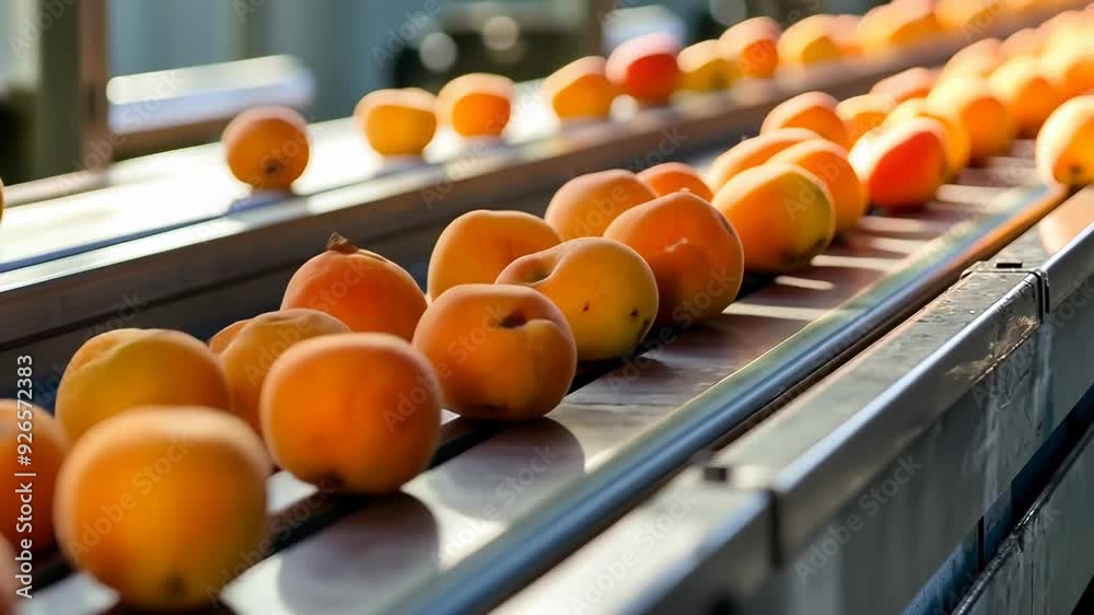 Automated Apricot Sorting on Conveyor Belt in Modern Processing Plant Automated Apricot Sorting on Conveyor Belt in Modern Processing Plant