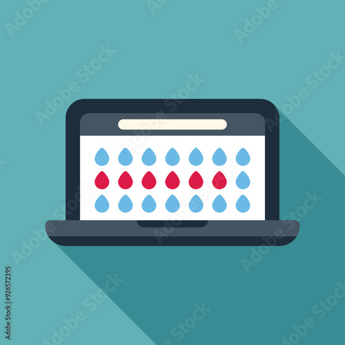 Menstrual cycle tracking app displayed on a laptop screen, helping women monitor their periods and fertility