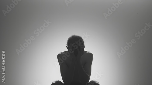 man sitting at home alone on floor covering face in shame and regret. Person suffering from trauma feelng anxiety and depression